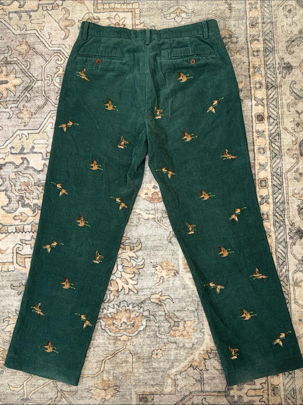 VTG POLO RALPH LAUREN Embroidered Mallard Duck Corduroy Pants Green Sz 32/30 Men - Picture 6 of 8
